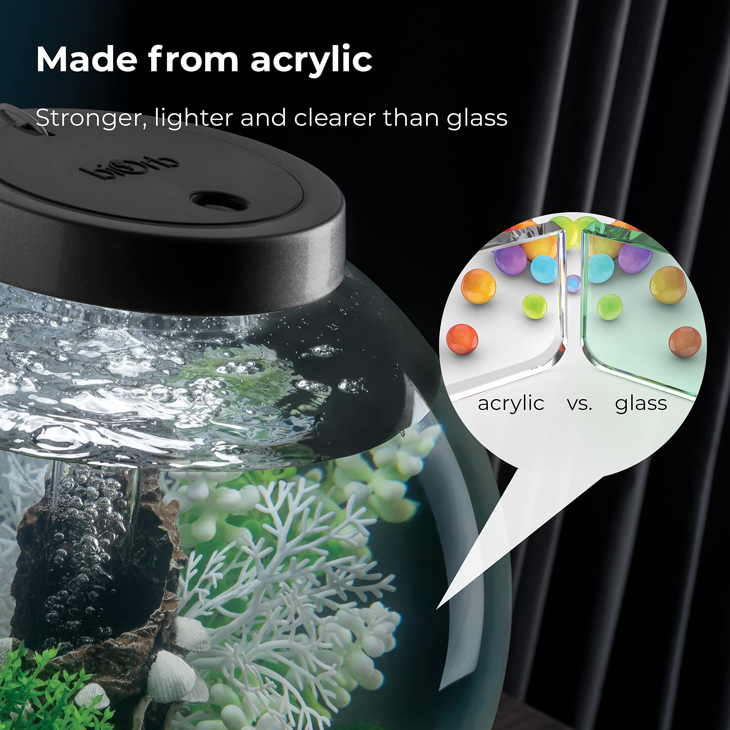 biOrb Classic 15 Acrylic 4-Gallon Aquarium with White LED Lights Modern Compact Tank for Tabletop or Desktop Display, Black-Trimmed Tank - Image 5