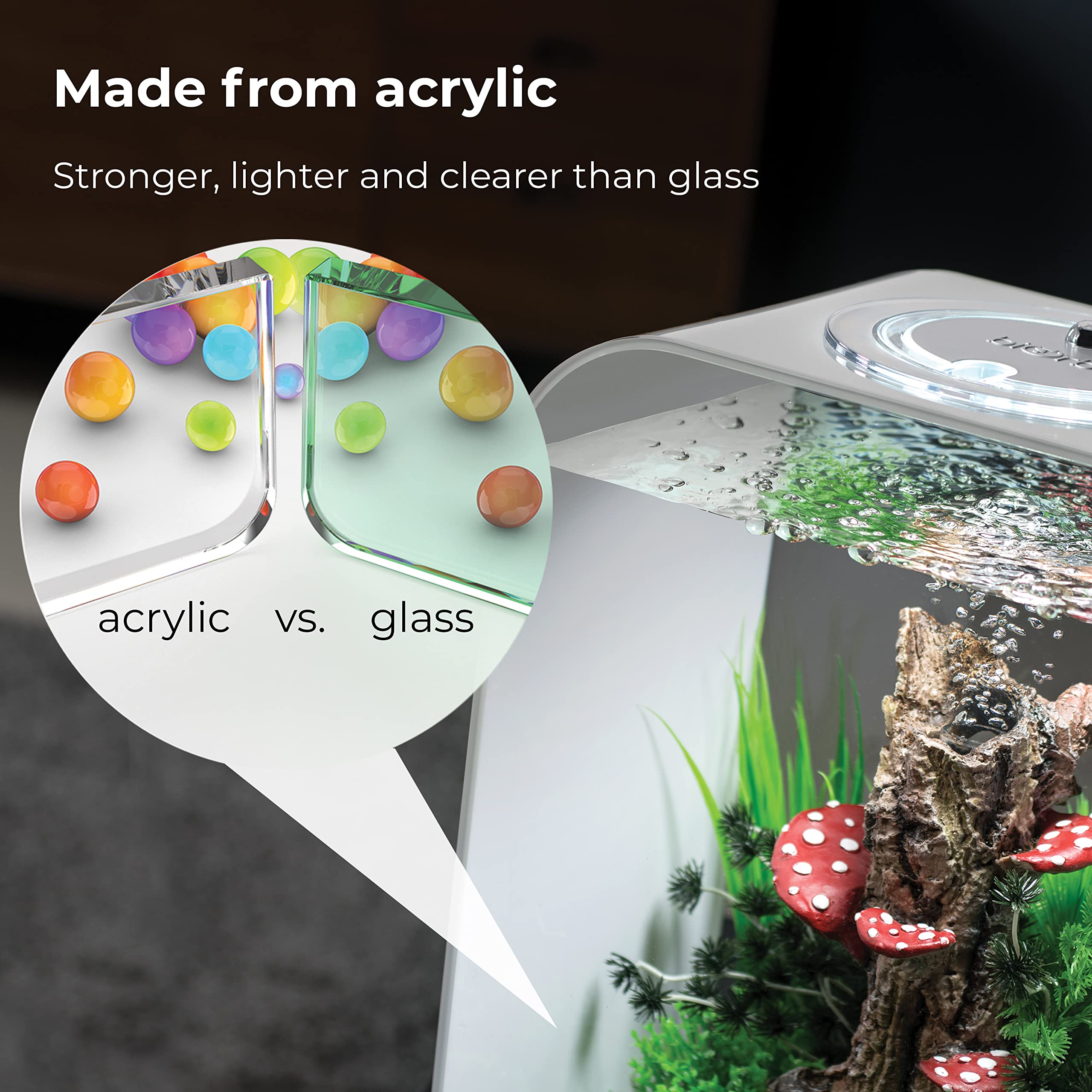 biOrb Life 15 Acrylic 4-Gallon Aquarium with White LED Lights Modern Compact Tank for Tabletop or Desktop Display, Black - Image 5